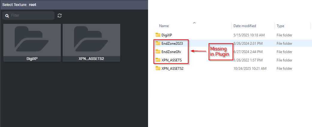 Some content is accessible, but certain folders or assets are missing in the plugin that can be accessed on the Shared Drive from the XPression MOS Gateway